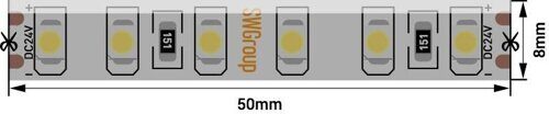 Лента светодиодная стандарт 3528, 120 LED/м, 9,6 Вт/м, 24В , IP65, Цвет: Холодный белый